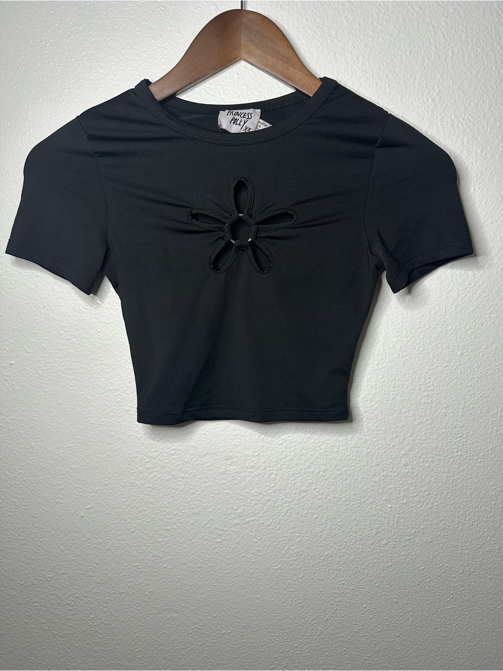 Princess Polly Black Floral Cutout Crop Top